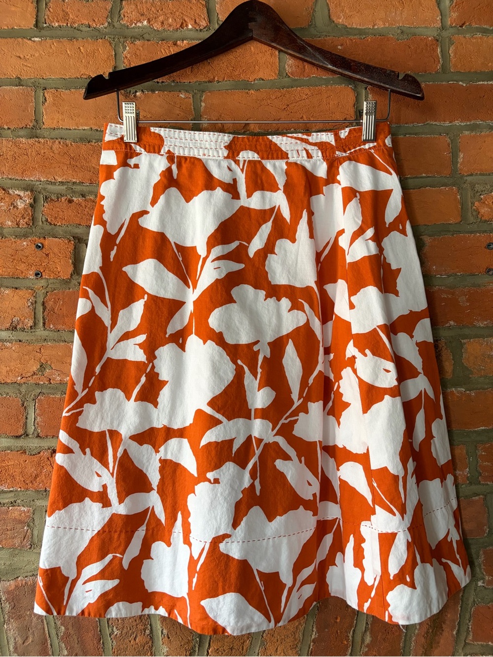 Faconnable Orange & White Abstract Floral Midi Skirt Lined Cotton, size 4